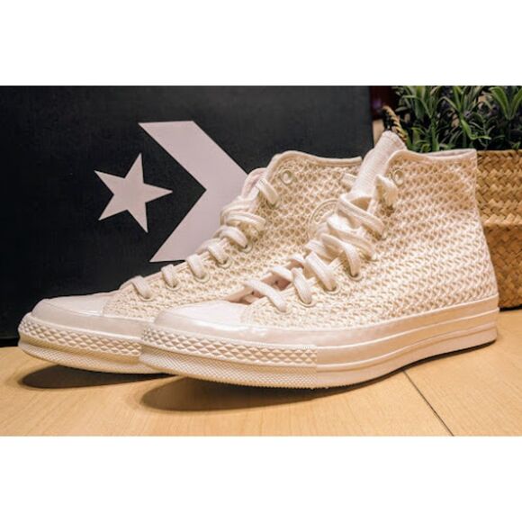 Converse Chuck 70 White & Lilac Crochet Knit Unisex High Top Shoes W9.5 M7.5 NIB - Picture 1 of 13